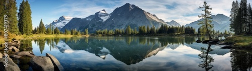 Serene mountain lake landscape with reflection