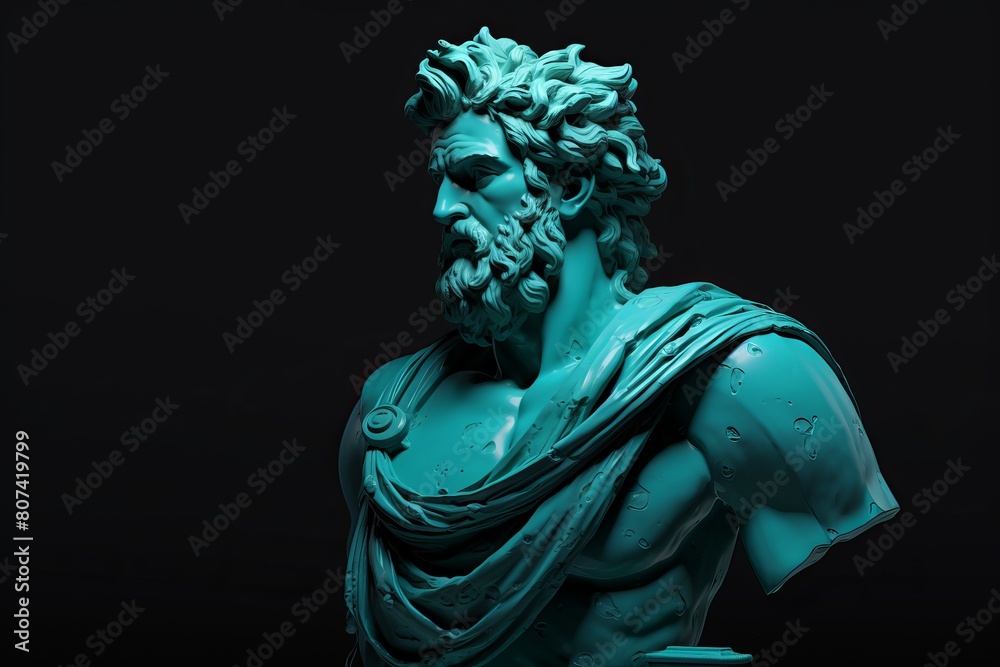 Obraz premium Dramatic turquoise statue of a bearded male figure