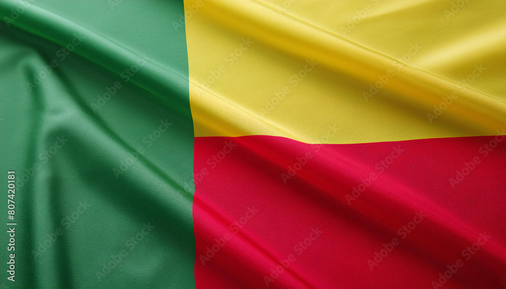 Realistic Artistic Representation of The Republic of Benin waving flag