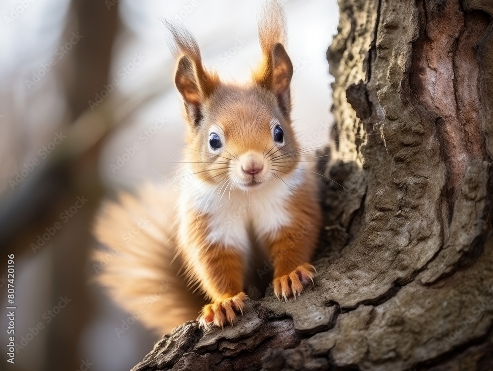 Curious Squirrel Peeking Out from Tree Bark Curious Squirrel Peeking Out from Tree Bark