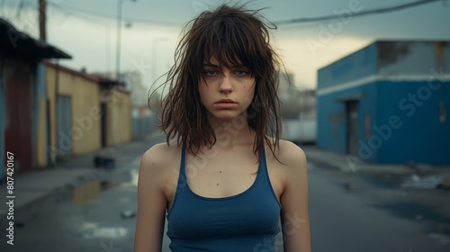 Thoughtful young woman with messy hair in urban setting Free Download Thoughtful young woman with messy hair in urban setting - GFXLoad