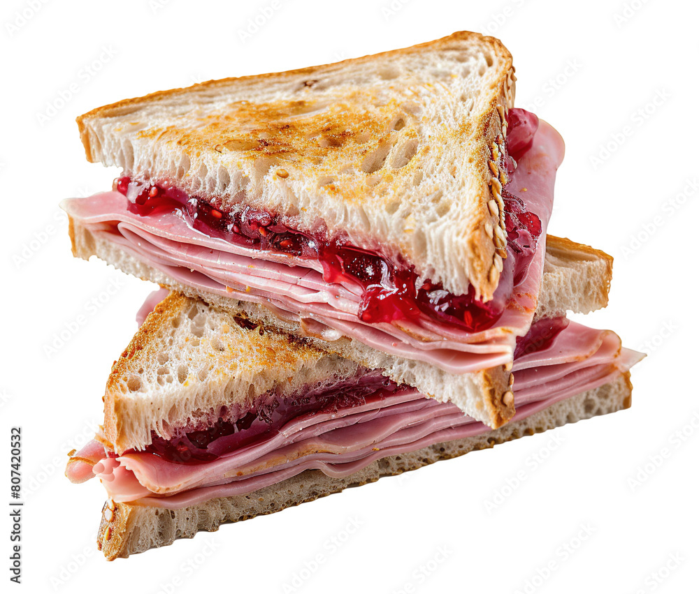 Ham and jam sandwich isolated on transparent background Ham and jam sandwich isolated on transparent background