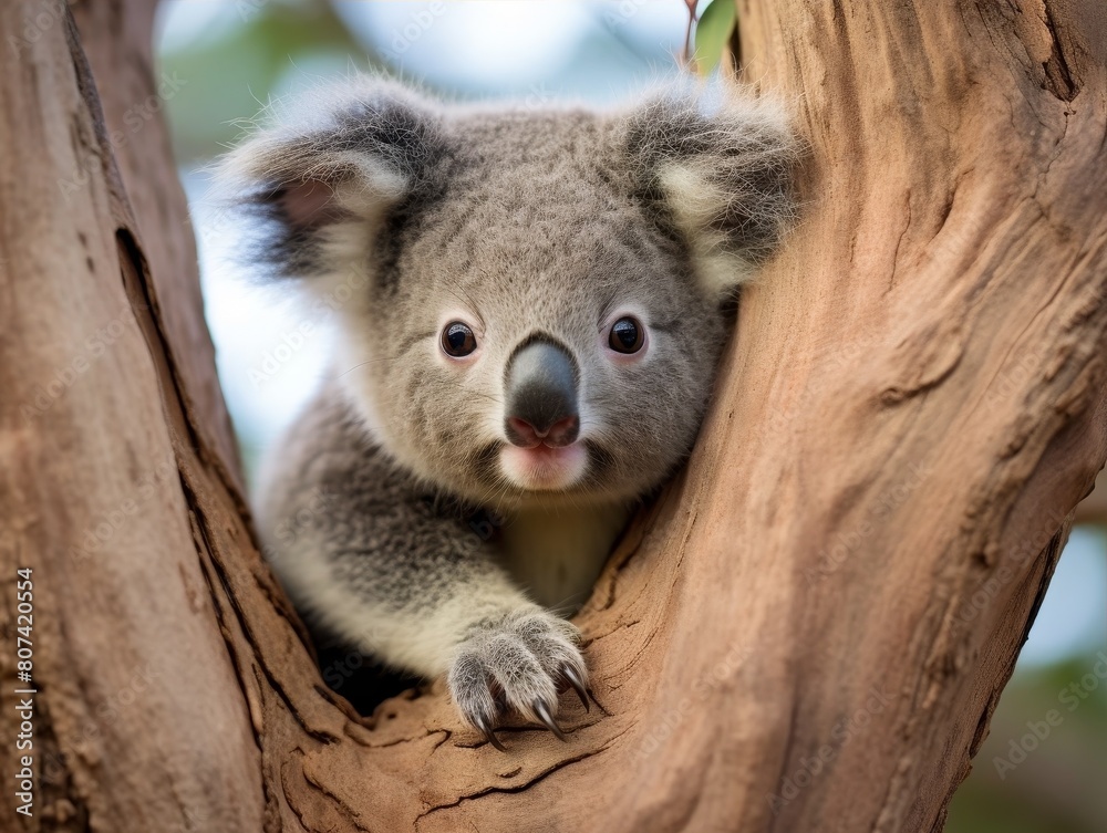 Obraz premium Adorable koala peeking out from tree