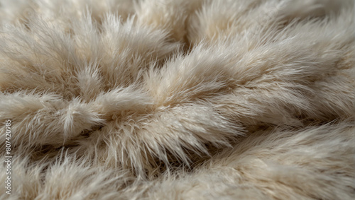 Close-up view of luxurious soft warm white sable fur fabric