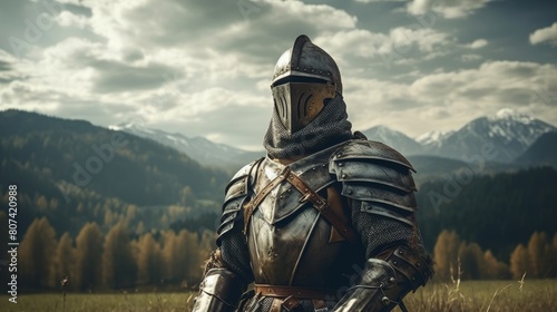 medieval knight in armor standing in a field