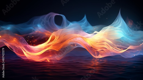 Colorful abstract landscape with flowing shapes and lights