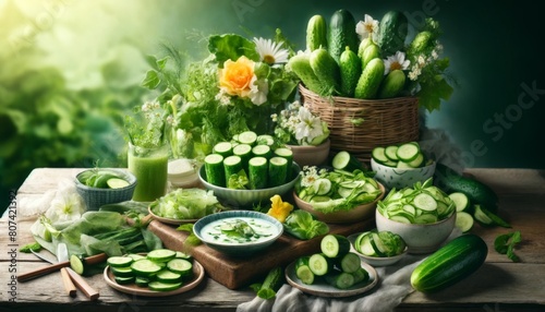 Verdant Cucumber and Herb Garden Feast
