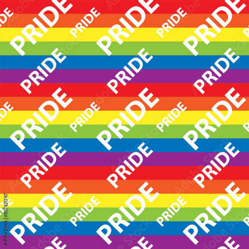 LGBT Pride Month in June. Lesbians, gays, bisexuals, transsexuals. LGBT flag. Rainbow love concept. Human rights and tolerance. Poster, card, banner, background. Vector illustration, seamless pattern.