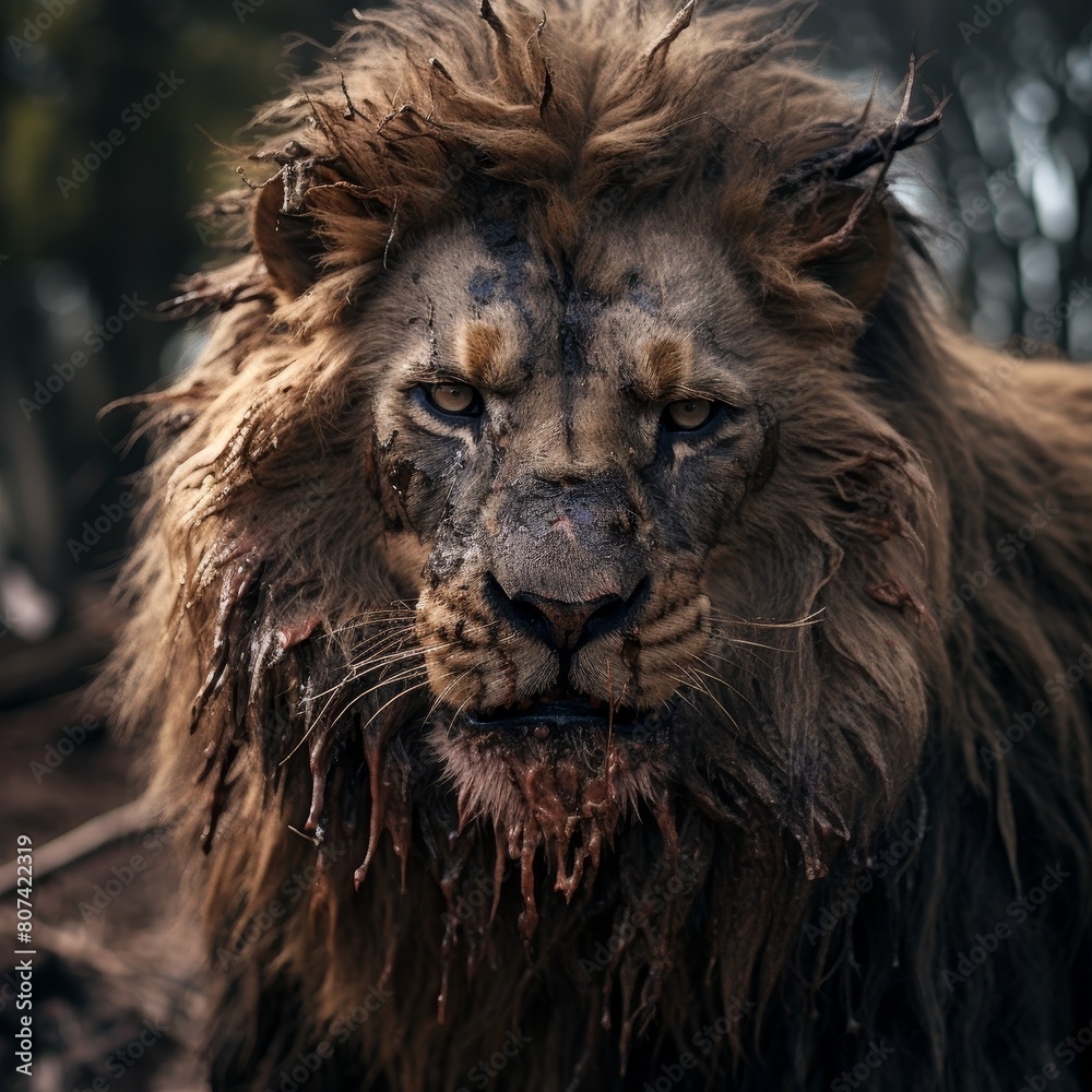 Naklejka premium Majestic lion with intense gaze