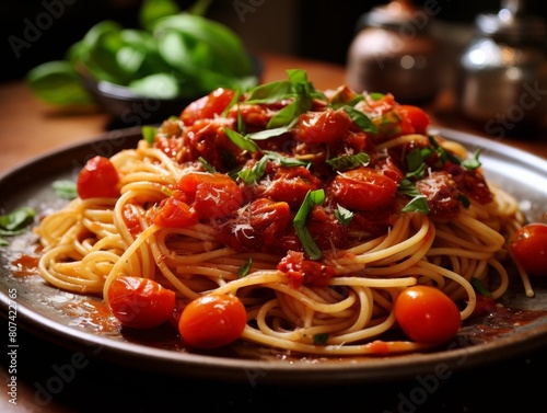 Delicious homemade italian pasta dish with tomato sauce