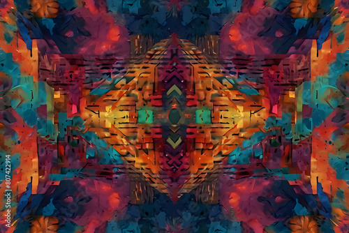 A digital art piece with shifting patterns and vibrant colors generated by AI algorithms, highly details upscale image 