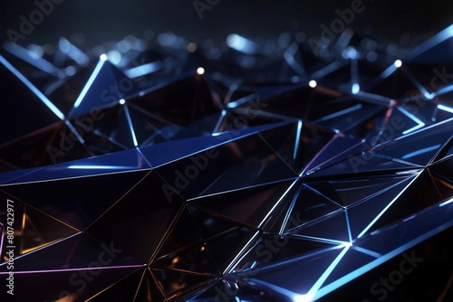 Futuristic digital concept technology abstract background, dark facets glowing