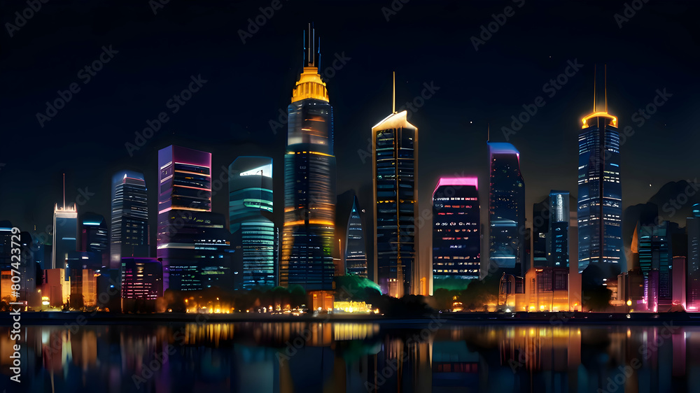 Obraz premium A futuristic cityscape with self-driving electric vehicles gliding ,High illustration 