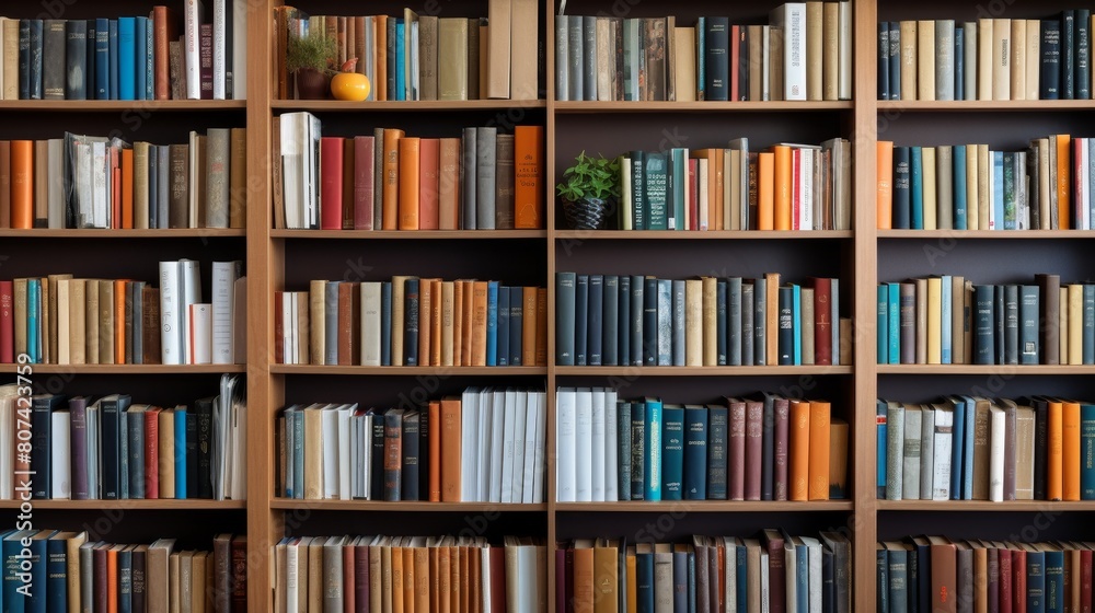 Cozy bookshelf with diverse collection of books Cozy bookshelf with diverse collection of books