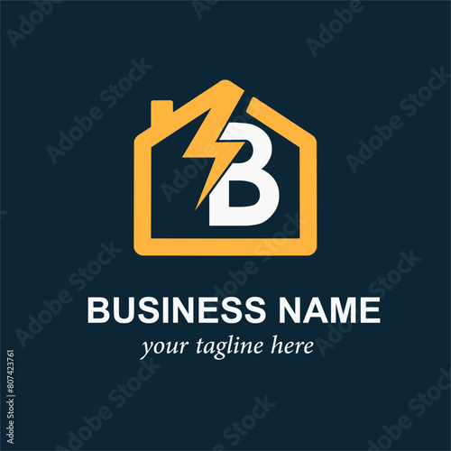 Electric Logo with Lightning Bolt. Initial Letter B and Thunder Bolt for Electrical Service or Business Logo Idea Design