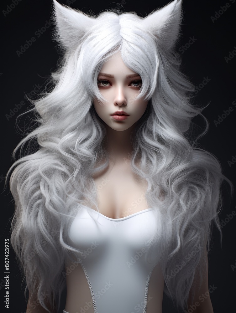 Fototapeta premium Mysterious anime-inspired woman with long white hair