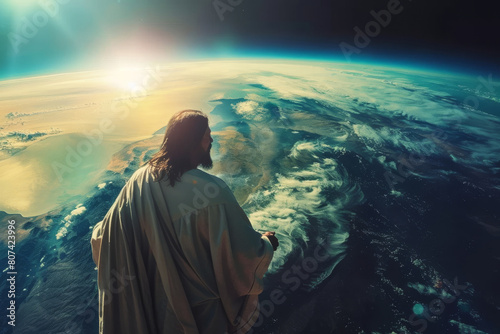 Fototapeta Naklejka Na Ścianę i Meble -  esus Christ looking at our planet and mankind