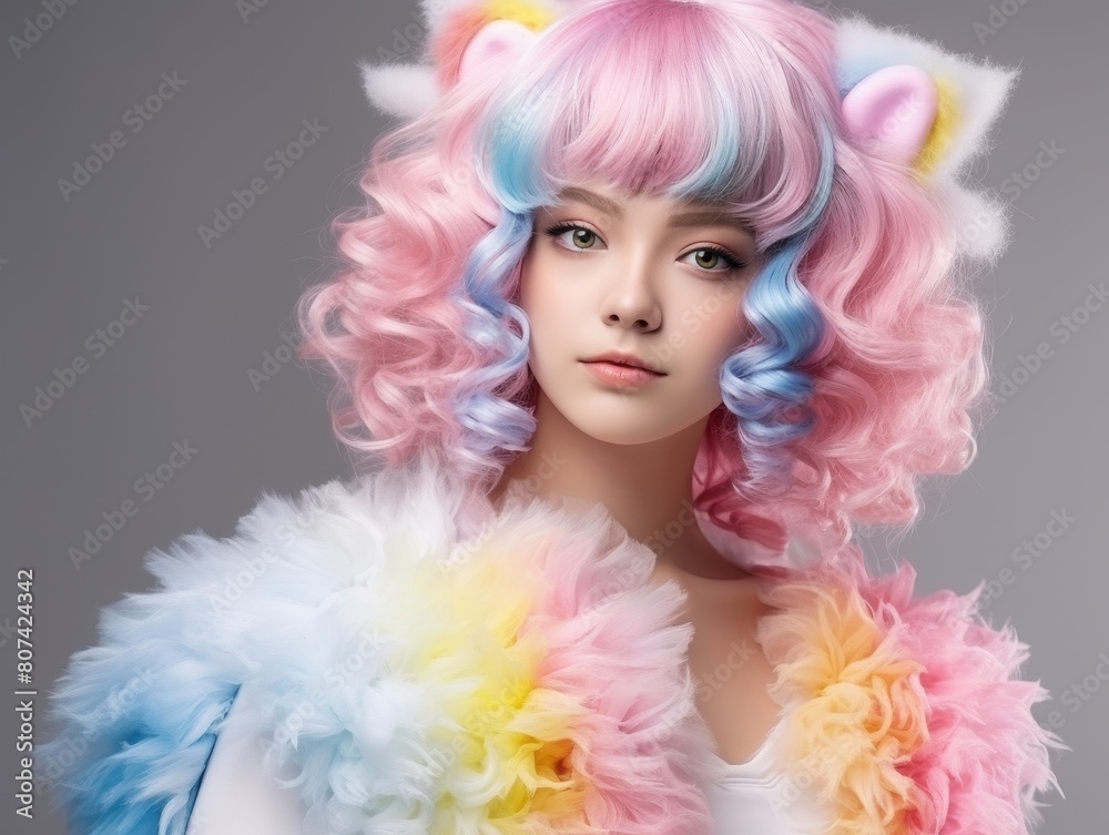 colorful curly hair woman fashion portrait