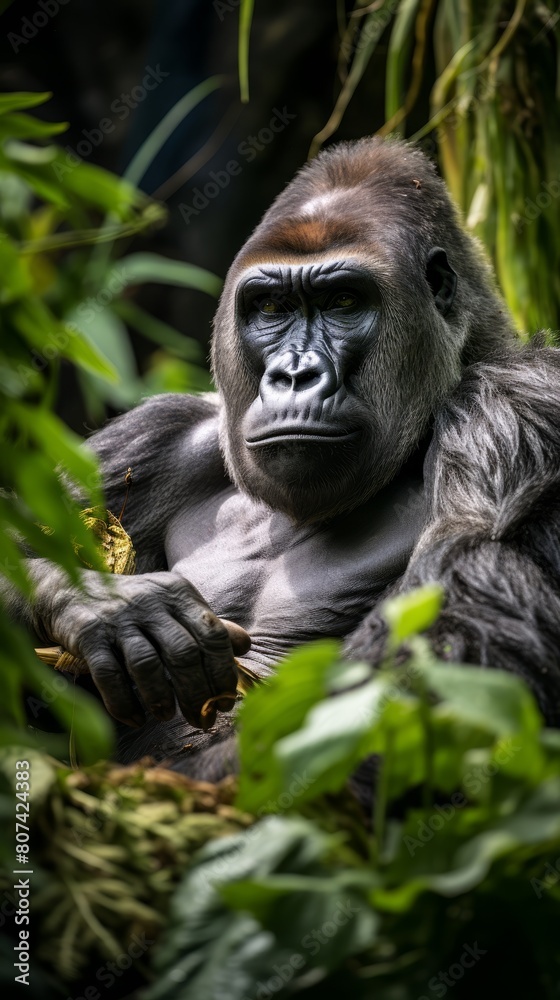 Powerful gorilla in natural habitat