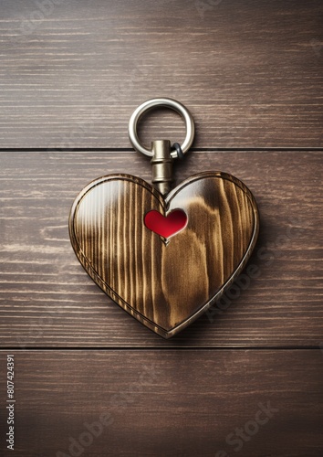 Wooden heart-shaped locket on a wooden background