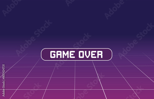 Imagen de la pantalla de juego perdido fondo de un videojuego color morado estilo retro