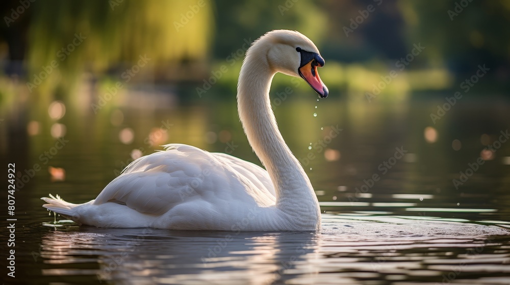 Fototapeta premium Elegant swan swimming in tranquil waters