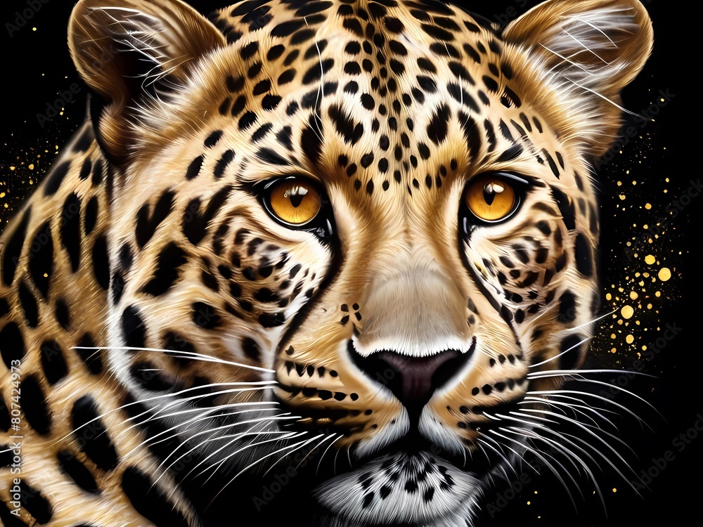 Obraz premium art piece featuring a leopard in gold and white glitter
