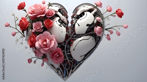 Artificial intelligence that is generative, a human heart with flowers, the idea of love and emotion, a compassionate person photo