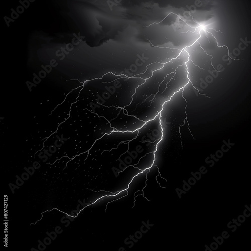 Flashing White Lightning Bolts Striking with Ferocious Power