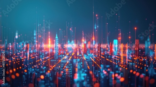 Smart city and abstract line and dot connect with gradient line design , big data connection technology AI generated