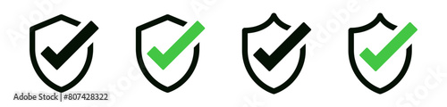 Shield check mark icon or security shield protection icon with tick symbol