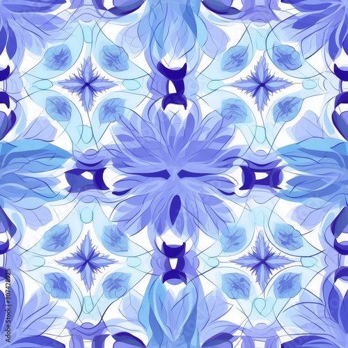 Blue and Purple Floral Tiled Pattern