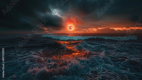 Ring of Fire - Solar Eclipse with Ice on Ocean Shore © Moon