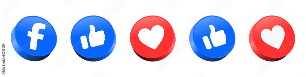 3d facebook logo and 3d Like, love icon button. social media ...