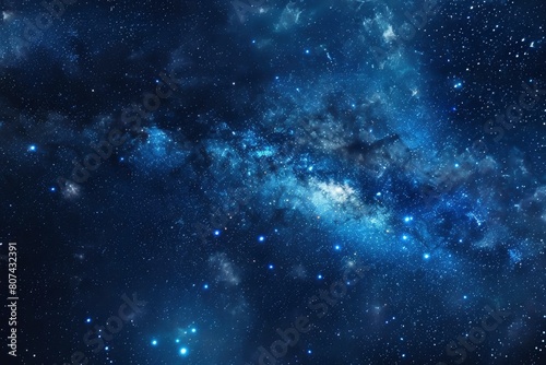 Blue dark night sky with many stars. Milkyway cosmos background - generative ai