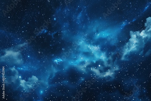 Blue dark night sky with many stars. Milkyway cosmos background - generative ai