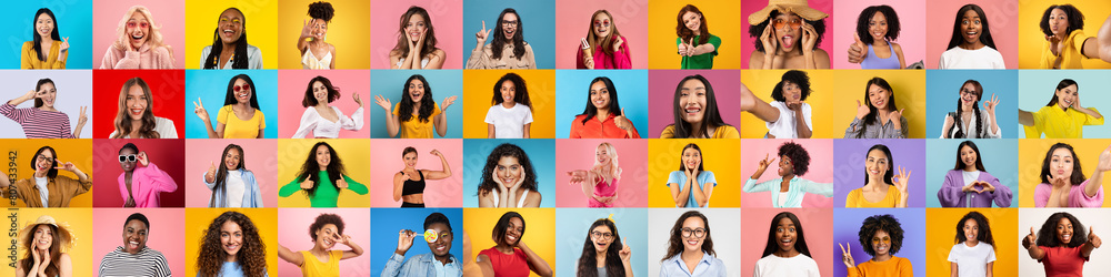 A vibrant portrayal of human diversity, featuring multiracial, multiethnic, joyful women faces against an international, colorful backdrop A vibrant portrayal of human diversity, featuring multiracial, multiethnic, joyful women faces against an international, colorful backdrop