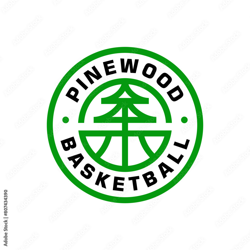 Pine tree basketball sport team emblem badge logo template Pine tree basketball sport team emblem badge logo template