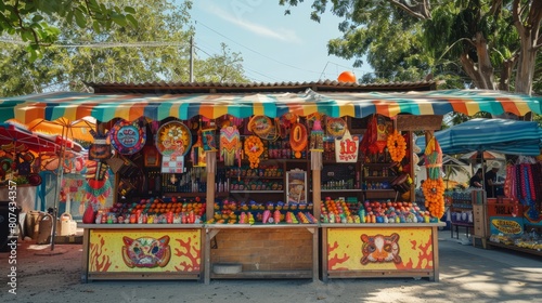 colorful Mexican market stall selling various goods.