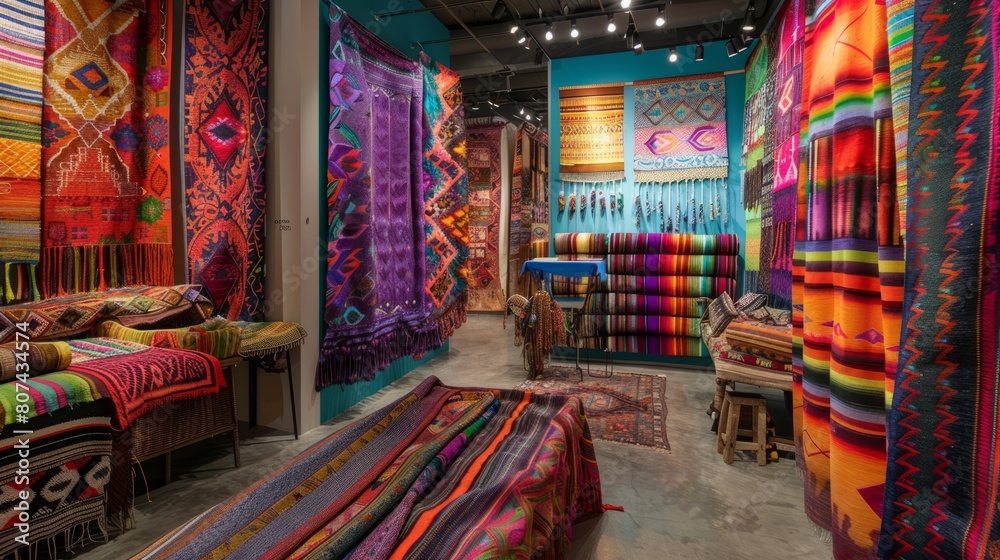 room full of colorful Guatemalan textiles.