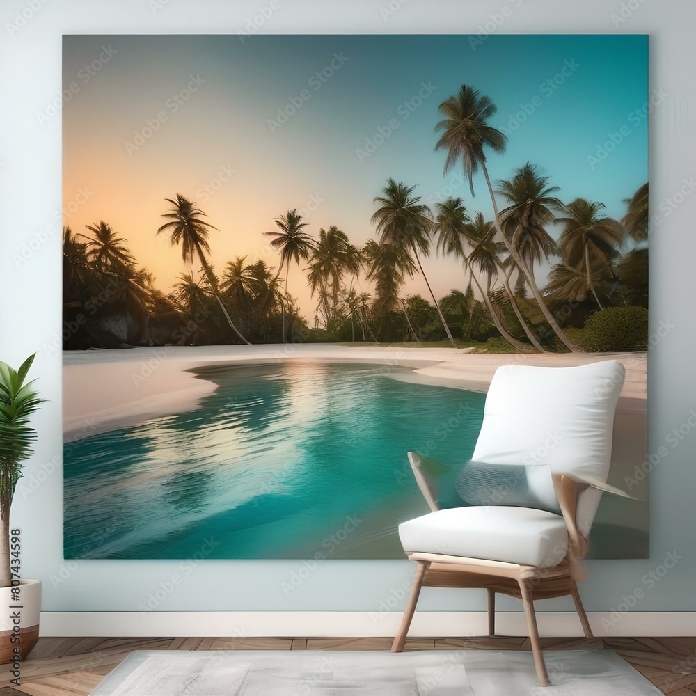 A serene beach scene with palm trees, white sand, and crystal-clear turquoise water1 A serene beach scene with palm trees, white sand, and crystal-clear turquoise water1