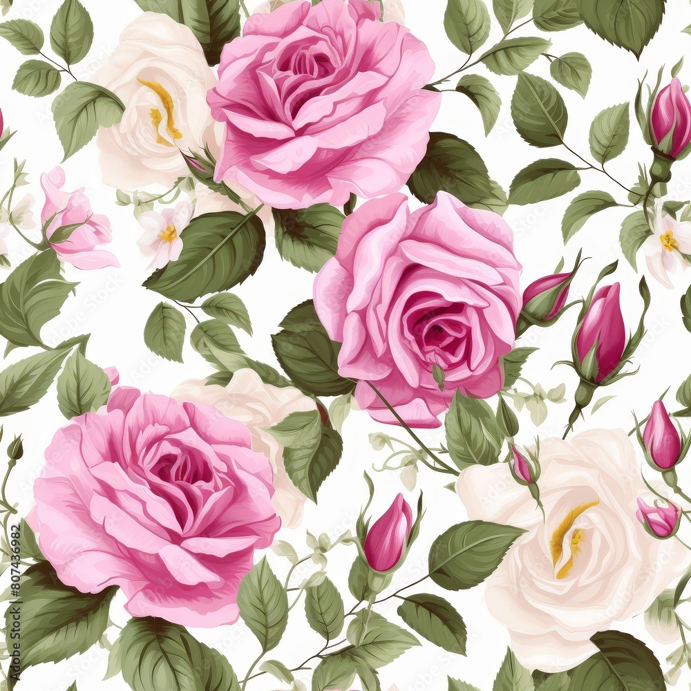 Delicate Roses Seamless Pattern in White and Yellow