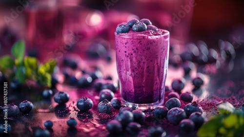 summer beverage options, cool off with a delicious blueberry milkshake in a frosty glass, a perfect treat to savor the fruity blend of sweet and tangy flavors