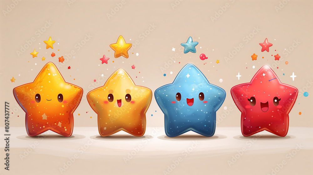 Obraz premium Funny comic with adorable characters: leves, barger, and star.