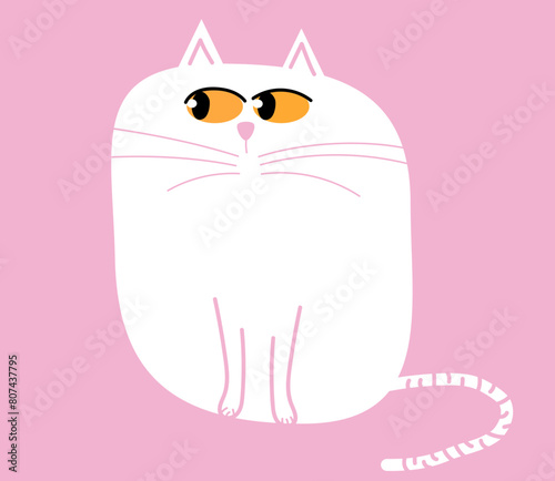 White Cat on Pink Background