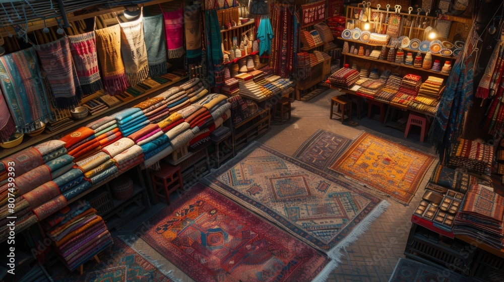 A Room Filled With a Variety of Colorful Rugs and Other Items for Sale - Generative AI