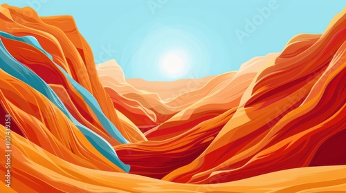 Antelope canyon in Arizona, stone above and below, blue sky and sun in the middle, light blue and orange