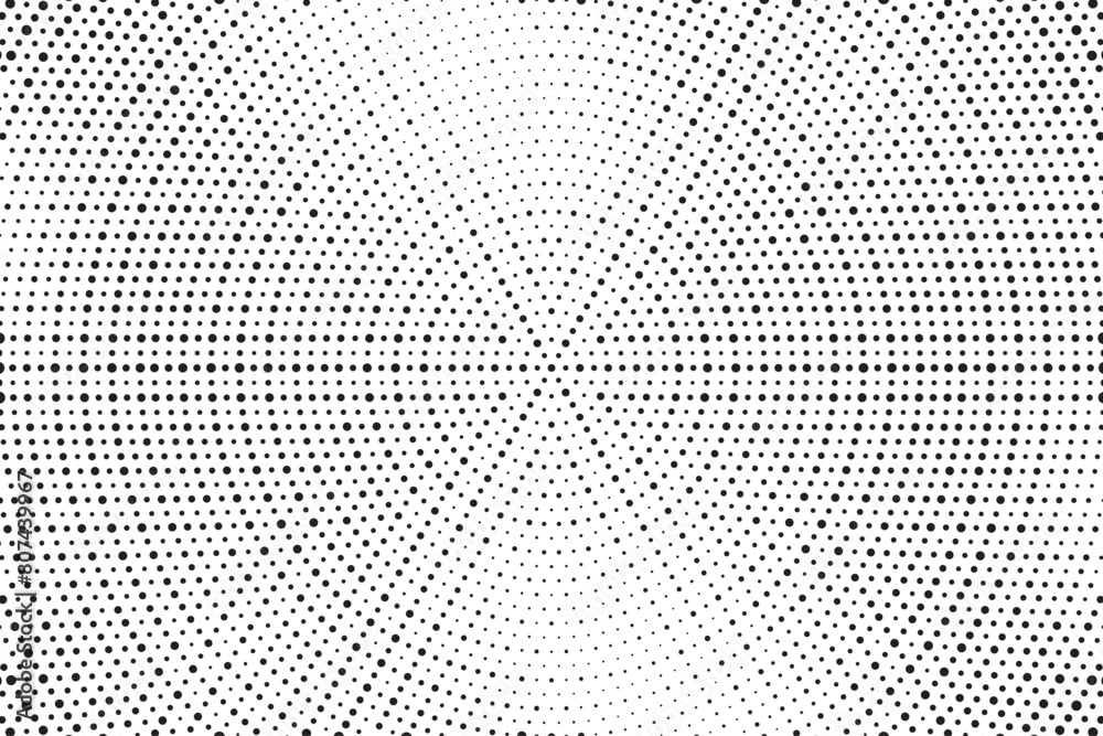 Halftone vector background. Monochrome halftone pattern. Abstract geometric dots background. Pop Art comic gradient black white texture. Design for presentation banner, poster, flyer, business card.