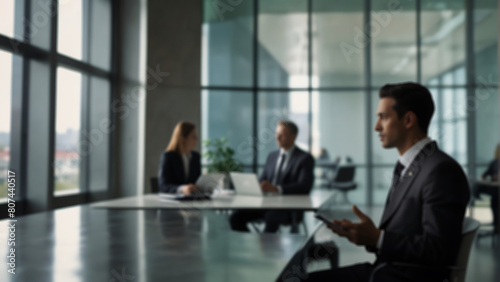 business people working together Blurred Business Meeting Abstract Office Background