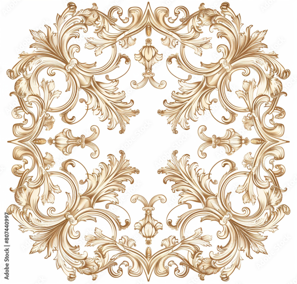 vintage baroque frame line vector on white background, in the style of light brown color